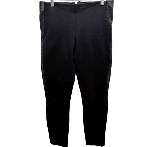 J. CREW Black Stretch Flat Front Pants With Leather Trim Size 8 - Picture 1 of 5